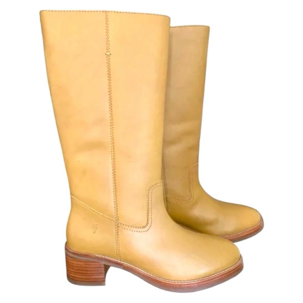 FRYE Banana boots Camryn Tall Pull on Leather Yellow Western Dark Academia Sz 9 - Picture 4 of 16